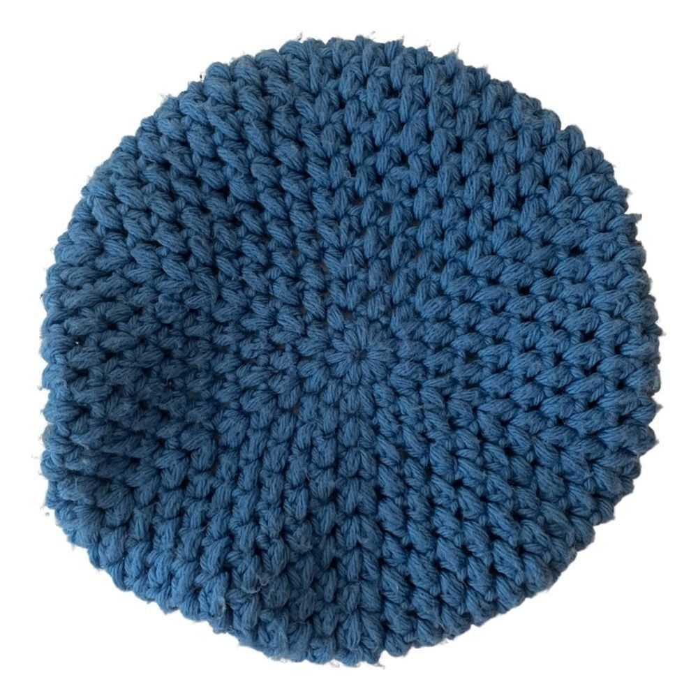 Vintage Knit Acrylic Beret Hat Blue - Picture 2 of 4